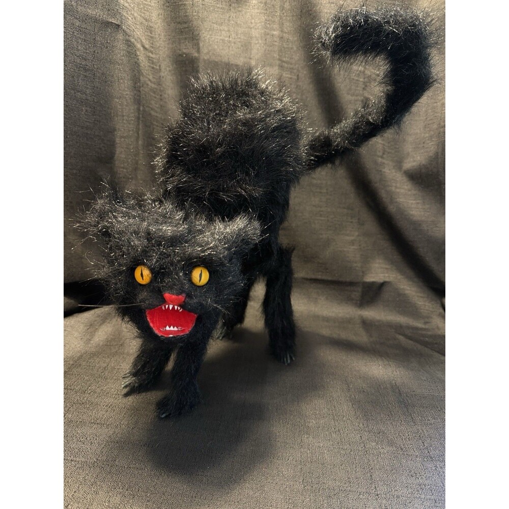 Vintage Halloween Prop Decor Hissing Black Arched Back Scaredy Creepy Cat Horror